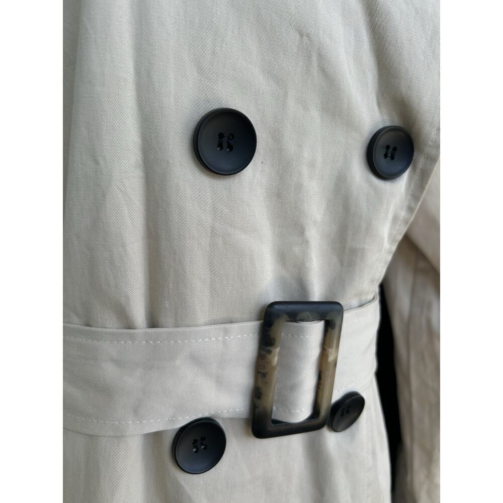 Trench Coat Women's Size Med Belted Jacket 100% Cotton Double Breasted Khaki - Picture 7 of 13